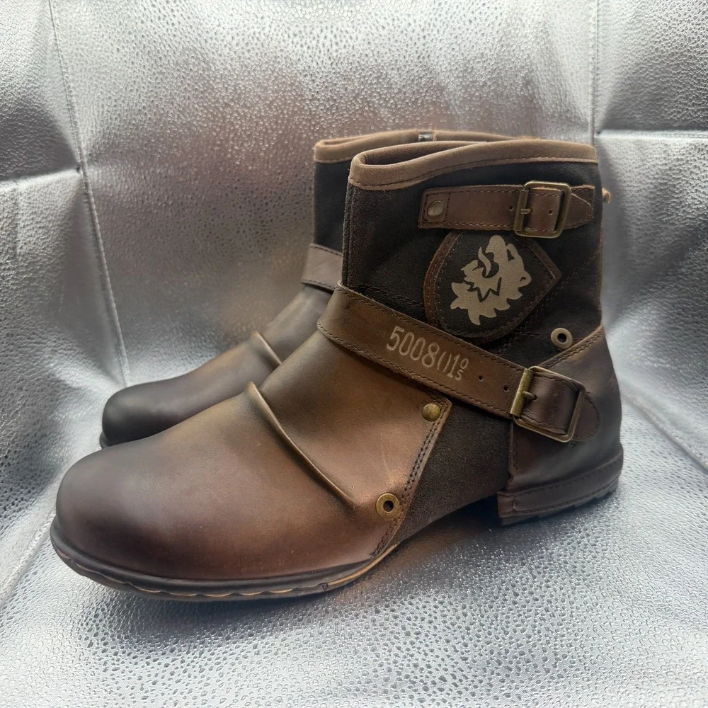 Size 11.5 Osstone Brown Mens Leather Round Toe Ankle Moto Chukka Boots‎ 5008-1